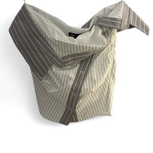 Zara Women's White and Gray Striped Blouse